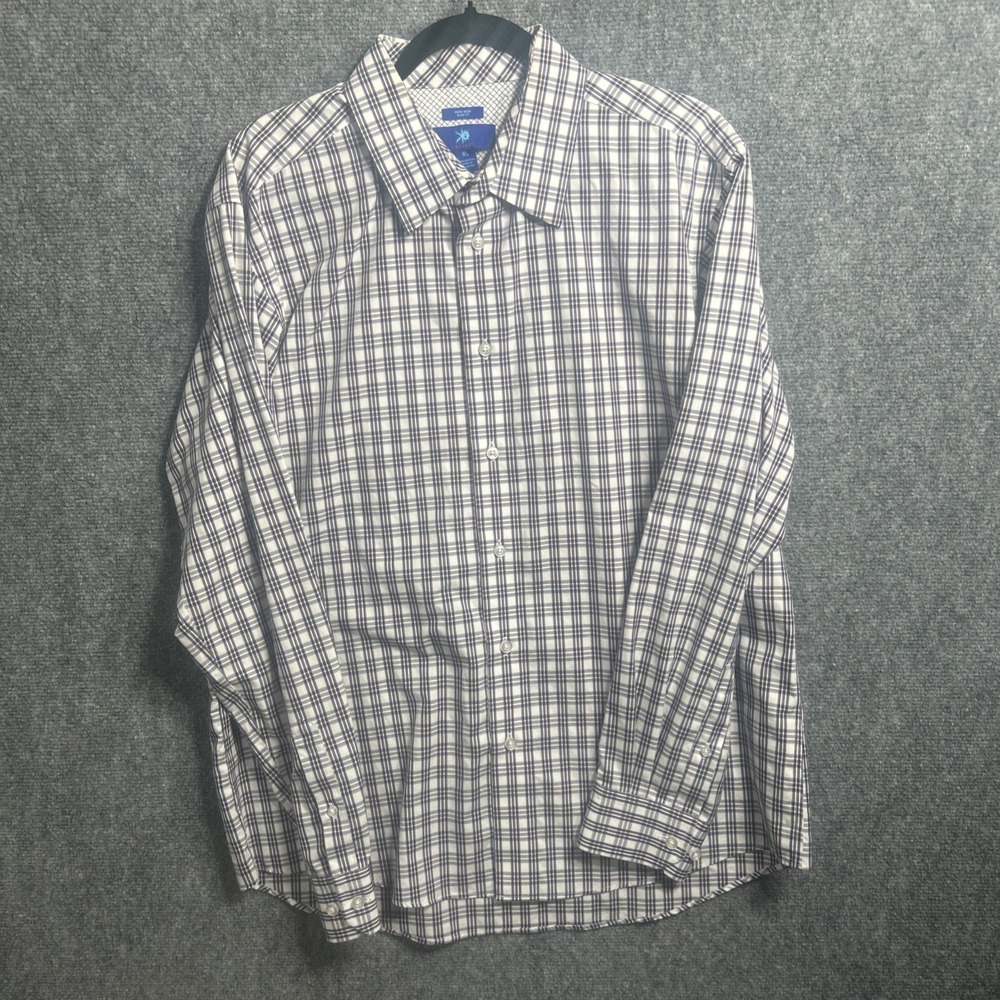 Egara Mens Cotton Non Iron Slim Fit LS Button Up White Blue Brown Plaid Shirt XL